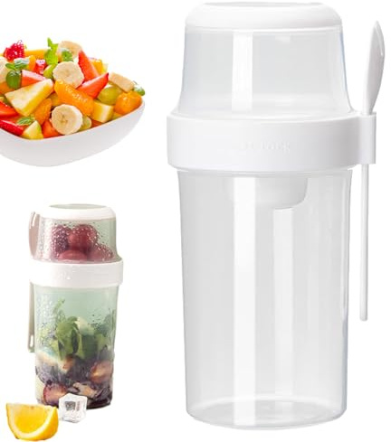 Flingor på språng – 21,5 x 10,5 cm spillsäker läckagesäker att ta med flingskål med mjölkbehållare, 1070 ml frukostbehållare med gaffel, bärbar yoghurtsnackshållare resa matförvaring |