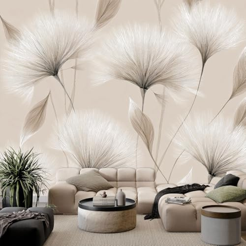 Minimalism Photo Wallpaper 350 x 256 cm Wall Mural, Grey Photo Wallpaper Abstract Dandelion Flowers Living Room Bedroom Theme Hotel Sofa TV Background Decor Papel Wall Mural