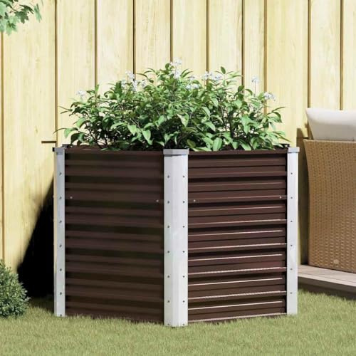 ULUYYUC Aiuola rialzata da giardino, 129 x 129 x 77 cm, in acciaio zincato, per balcone, terrazza e giardino, robusta aiuola per esterni, con fondo aperto