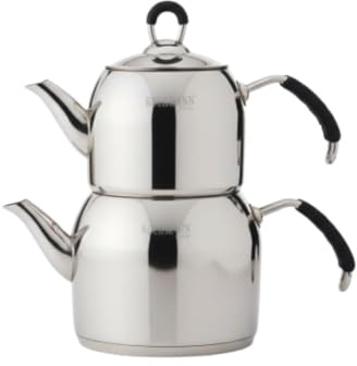 Kochmann Edelstahl Türkisches Teekannen Set – 2,25L / 3L / 4,25L – Teekocher mit integriertem Sieb – für Induktion & alle Herdarten (2,25L (1,5L + 0,75L))