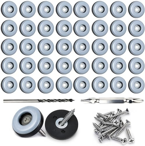 Soodyoow 40 Stück Teflongleiter zum Schrauben Ø 25 mm Rund Schwarz Stuhlgleiter Möbelgleiter mit 40 Edelstahlschrauben und 2 Bohrer Effektiver Schutz Ihrer Möbel Stühle Böden