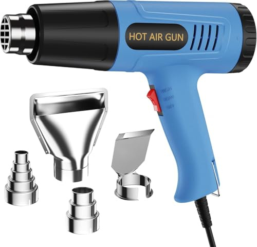2-Speed Heat Gun, 1300W Adjustable Hot Air Gun, 2 Heat Settings 300℃-600℃, Overload Protection, 4.92FT Power Cord, 4 Multi-Function Nozzles, Handheld Hot Air Tool for DIY, Craft, Repairs & Shrinking