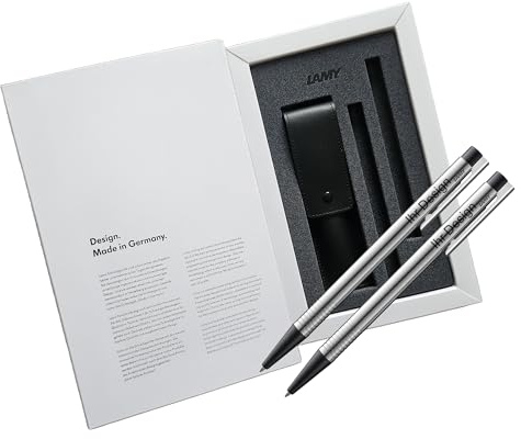 Lamy Geschenk-Set logo matt/schwarz - 2x Kugelschreiber (205) in Geschenkverpackung mit Lederetui - inkl. Gravur (Lasergravur)