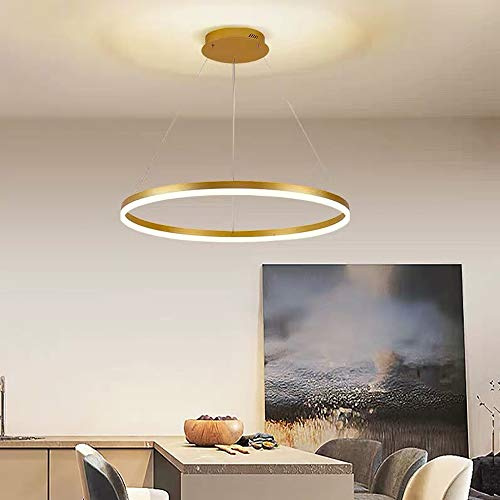 FZQSXAZU Lámpara Colgante LED Moderna de acrílico Redonda Dorada de 80 cm. Luminaria suspendida para Sala de Estar, Dormitorio, Comedor o cafetería.