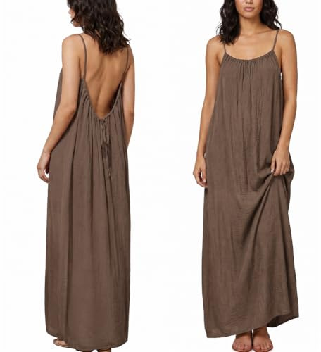 Aomig Vestidos Verano Mujer Tirantes, Vestido Camisola sin Espalda para Mujer, Vestidos Playa Mujer, Estilo Bohemio, Ideal para la Playa y Las Vacaciones
