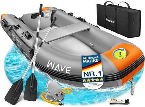 KESSER® Gommone Wave 230-320 cm, set da 6 pezzi gonfiabile – barca + panca, pompa ad aria, pagaia, kit di riparazione, borsa, barca da pesca, barca a pagaia piccola e grande - combinazione motore