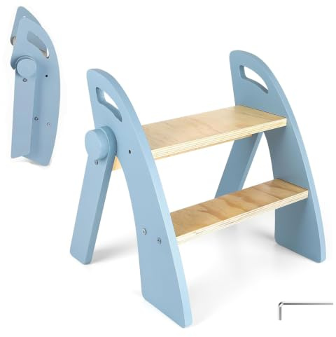 Holz-Tritthocker 2 Stufen für Kinder — 130kg Trittschemel für Kleinkinder Rutschfester Sicherheitshocker mit Handläufen für Badezimmer, Kinderzimmer und Küchen