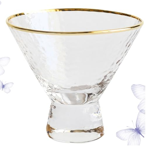OUNONA Copa de Cristal Dorada Borde Fino y Textura Martillada