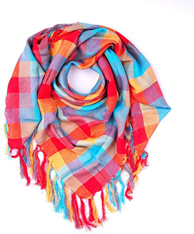 trendfinding Tuch Halstuch Sommertuch Schal Tuch kariert Karomuster mit Fransen Karo Viscose Viskose