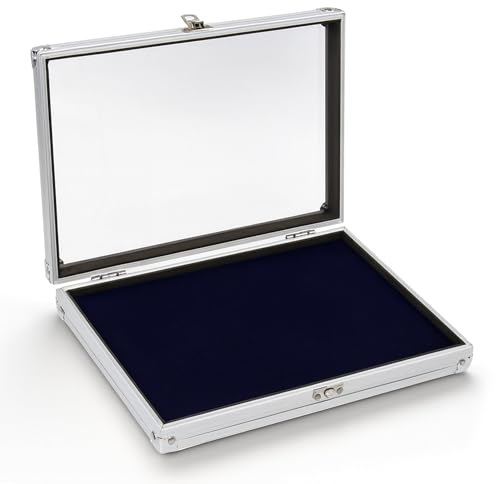 SAFE 5618 ALU Sammelvitrinen Vitrinen Compact | Setzkasten mit Blauer Samteinlage | verstärkte Ecken und Kanten | Wandbefestigung | 295 x 203 x 45 mm