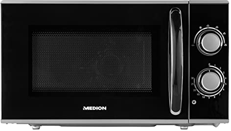 MEDION Microondas (17 L, 700 W, 6 niveles de potencia, modo descongelación, temporizador, pequeño y fácil de usar, MD15644) negro/plata