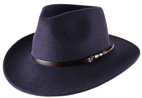 Classic Italy - Chapeau Fedora Pliable, imperméable, Large Bord, Homme ou Femme Classique Large - Taille 58 cm - Bleu-Marine