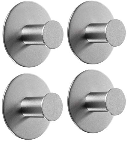 MP PIROL Haken ohne Bohren Handtuchhaken selbstklebend Klebehaken aus Edelstahl Bad und Küche runde Handtuchhalter Badezimmer Wandhaken zum Kleben gebürstet rostfrei inklusive Handtuch Silber 4 Stück