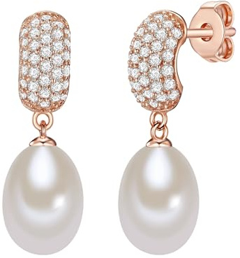 Valero Pearls Damen-Ohrstecker Sterling Silber rosévergoldet Zirkonia farblos Süßwasser-Zuchtperlen weiß - Perlen-Ohrhänger in Roségold-farben