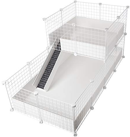 CagesCubes C&C Deluxe Bur för marsvin, golv med 2 x 4 rutnät + plattform med 2 x 2 rutnät, vit + vitt Coroplast-golvtråg