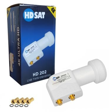HDSAT HD202 LNB Twin Full HD 4K Tête Parabole 2 Sorties 0,1dB + 4 Fiches F Gold