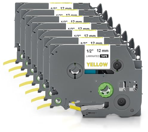Yellow Yeti 7 Schriftbander TZe-631 TZ-631 schwarz auf gelb 12mm x 8m Etikettenbänd kompatibel für P-Touch PT-1000 PT-H100 PT-D210VP PT-D400 PT-D600VP PT-P700 PT-P750W CUBE Etikettendrucker
