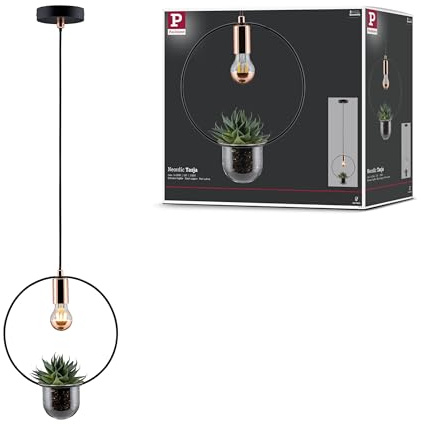 Paulmann 79748 Neordic Pendelleuchte Tasja Pflanzenleuchte max. 20 Watt Tischlampe ohne Leuchtmittel Schwarz, Kupfer Metall E27