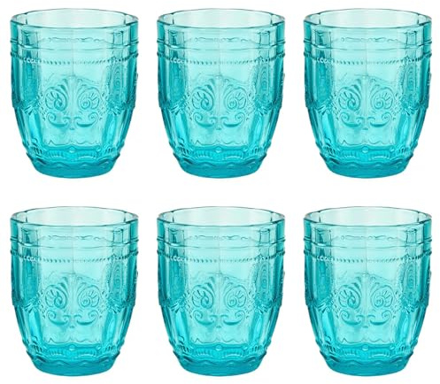 BUTLERS 6er Set Trinkgläser Glas - VICTORIAN - Spülmaschinenfest | Farbe Türkis - 250 ml - Wassergläser für Limonade & Fruchtsäfte - Bechergläser für Softdrinks & Saft - Relief-Prägung