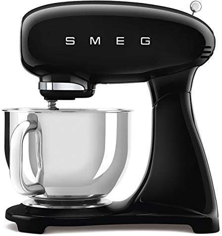 Smeg SMF03BLUK Full Colour Stand Mixer, Retro 50's Style with 4.8L Stainless Steel Bowl, Safety Lock, 10 Variable Speeds, 800W, Black