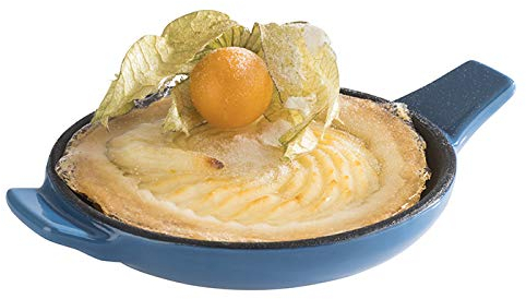 APS Serving Pan Cast Iron - Mini padella in ghisa smaltata, Ø 10 cm, altezza: 2 cm, impilabile, adatta al forno, ciotola, Blu