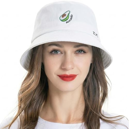 ZLYC Damen Baumwolle Fischerhüte Bestickte Sommerhut Anglerhut Outdoor Fischerhut
