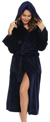 Vlazom Accappatoio Donna Pile Vestaglia Invernale Morbido Vestaglia Accappatoio Microfibra Cappuccio Tasche Cintura per Casa Regalo Natale