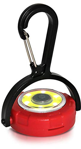 Kleine runde LED-Leuchte mit Karabiner als Mini Schlüsselanhänger Taschenlampe - 120 Lumen Superhelles COB Notfalllicht - Batterie LED-Lampe mit 3 Modi Stärkste Stroboskop Taschenleuchte (Rot)