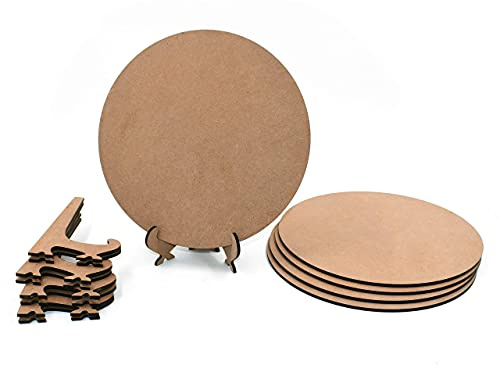 IVEI Round Art Board with Foldable Stand - Set of 5 - MDF Plain Round Wooden Sheet for Painting & Decoration