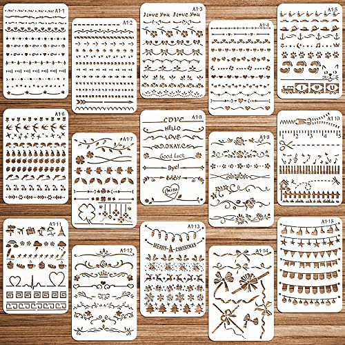 OOTSR Spitzenschablonen, Schablonen, Malschablonen, wiederverwendbare Kunststoff-Schablonen für Malerei, Basteln, Wand, DIY, Stoff, Boden, Heimdekoration, Holzschilder, 15 Stück