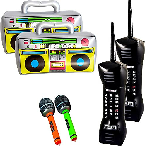 Outdoor Store Radio Gonfiabile, 6 Pezzi di Puntelli gonfiabili per telefoni cellulari gonfiabili microfoni gonfiabili per Decorazioni per Feste Anni '80 e '90 per Feste di Compleanno a Tema Hip Hop