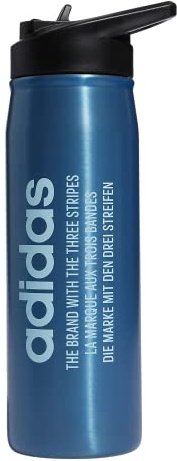 adidas Standard 600 ML (20 oz) Straw Top Metal Water Bottle, Hot/Cold Double-Walled Insulated 18/8 Stainless Steel, Pulse Blue/Black/Almost Blue, One Size