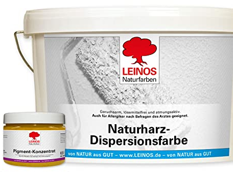 LEINOS Set Wandfarbe | 10l Naturharz-Dispersionsfarbe 660 + 300ml Pigment-Konzentrat 668.309 Ocker-Gelb