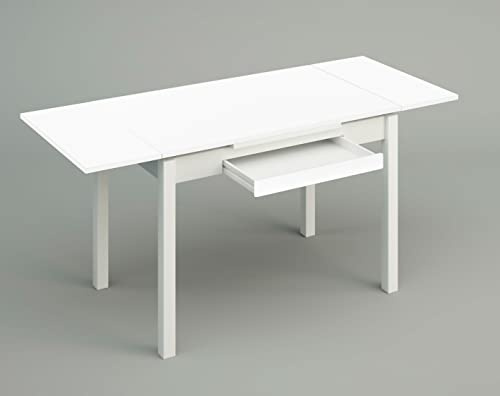 Mesa de Cocina Extensible con alas Laminado Blanco Metal Blanco
