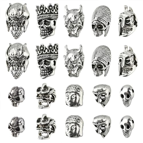 NBEADS 20 Stück 10 Stile Tibetischen Stil Legierung perlen, Schädelkopfperlen, Maskenperlen, Teufelskopfperlen Und Buddhakopfperlen Charms, Antik Silber Zwischenperlen Für Schmuckherstellung