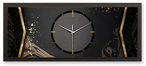 Kreative Feder 3D Designer-Wanduhr Black in modernem Metallic-Look 70x30cm rechteckig quer analog lautlos ohne Ticken (Black, leises Funkuhrwerk)