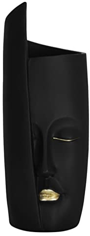 Milisten Vase mit menschlichem Gesicht, Kunstharz, abstrakte künstlerische Vase, minimalistischer Stil, Blumenbehälter, Blumenstrauß, Tafelaufsatz für Zuhause, Büro, Hochzeitsdekoration, Schwarz