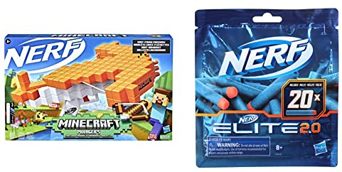 NERF abfeuernde Nerf Minecraft Pillager‘s Armbrust, echte Armbrust-Action, enthält 3 Nerf Elite Darts & Hasbro F0040EU5 Nerf Elite 2.0 20er Dart Nachfüllpackung – enthält 20 Nerf Elite 2.0 Darts