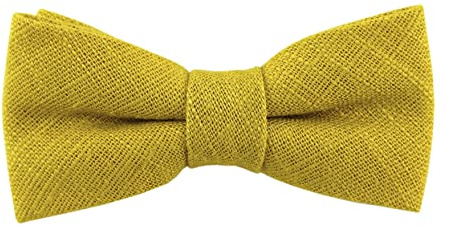 TigerTie - Papillon per bambini in tinta unita con elastico da 24 a 39 cm, circonferenza del collo regolabile, 100% lino + scatola portaoggetti, giallo senape, Fliegengröße: ca. 7 cm x 3,5 cm