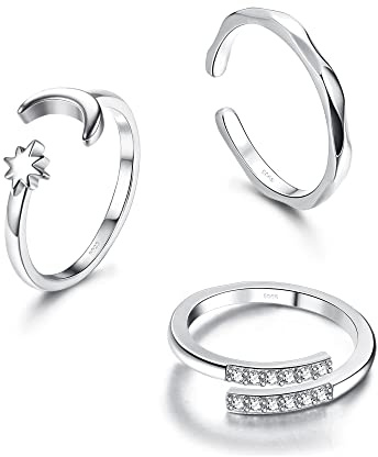 KRFY 925 Argent Bagues d'orteil pour Femme Bande réglable Pinky Rings Minimalist Beach Foot Bijoux 3Pcs Open Bagues d'orteil