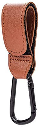 Crochets pour poussette - Mousquetons pour attacher vos achats, sacs à main et cabas à une poussette. Universel, Marron, 1-Pack