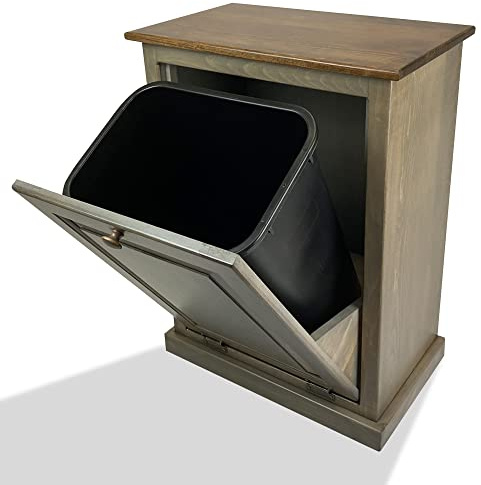 Peaceful Classics Tilt Out Trash Bin - Wooden Pull Out Cabinet, Decorative Trash Bin for Kitchen, Bedroom, & Home Patio - Pewter