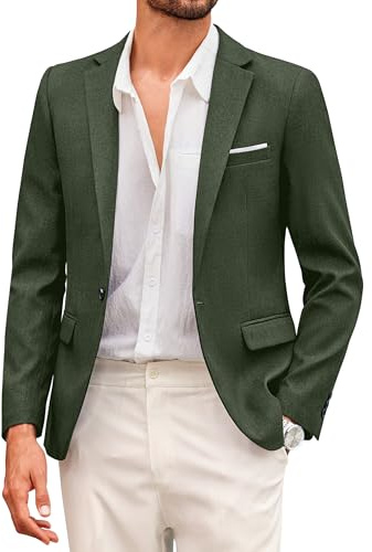 COOFANDY Giacca Sportiva Leggera da Uomo, Giacca Sportiva Casual Slim Fit con Un Bottone, Verde Scuro, L