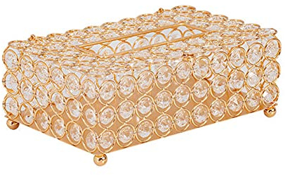 Kristall Tissue Box, Gold Kosmetiktücherboxen Rechteckige Taschentuchbox Dekorative Tissue Holder Toliet Paper Box Crystal Serviettenhalter Papierspender für Badezimmer Wohnzimmer-22cmx13cmx8cm