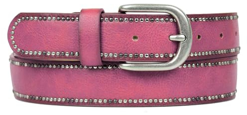 Zakatte • Damen Nietengürtel aus Kunstleder mit Schuppenprägung Damengürtel Hüftgürtel Taillengürtel Gürtel BS008 (Pink, 100 cm)