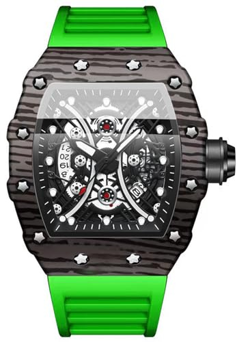 JewelryWe Uhren Herren Silikon Tonneau: 30m Wasserdicht Datum Kalender Analog Quarz Armbanduhr Männer Silikon Armband Militär Sport Uhr mit großem Zahnrad Zifferblatt und Leuchtzeiger