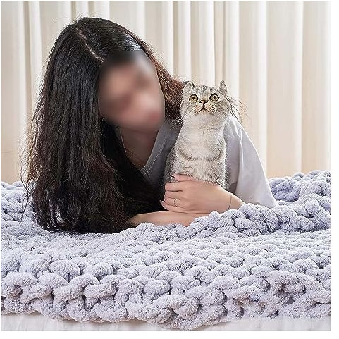 Decke Gestrickte Werfen Handgefertigt Grobe Strickdecke Wolle Garn Sofa Decke Zuhause Geschenk (Color : Gray, Size : 100x130cm)