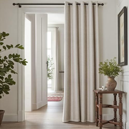 jinchan Room Darkening Curtain 96 Inch Length Beige Curtain for Bedroom Living Room Drape 1 Panel Texture Grommet Top Window Treatment 72 Inches Wide by 96 Inches Long