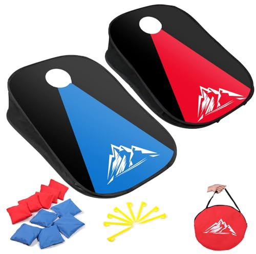 OBOVO 2-in-1 Collapsible Cornhole Säckchen, Portable Cornhole Spiel Outdoor mit PVC gerahmt, 10 Bohnensäcke und Tragetasche für Kinder, Hinterhof, Rasen, Strand Camping Spiel Wurfspiel Set