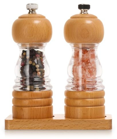 Set macina sale e pepe, 2 pezzi da 12,7 cm, in legno, macinini manuali per sale e pepe da cucina, ricaricabili e regolabili, per pepe, sale, spezie